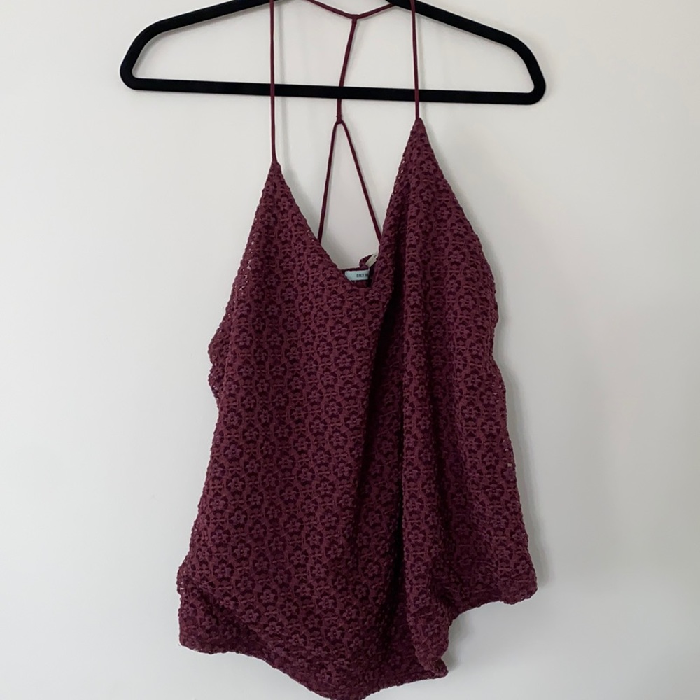 UO Lacy Maroon V-neck Tank with Strappy Back (L)